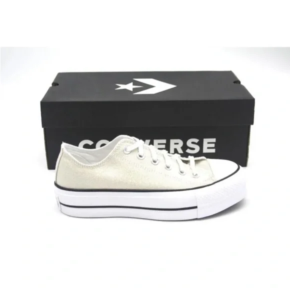 Converse Women's All Star Ox Lift Gold/Cream Sparkling Canvas Platform Sneakers - Picture 6 of 16